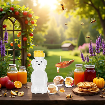 8 Oz Plastic Bear Honey Bottle Jars, Empty Honey Squeeze Bottle with Flip-top Lid for Storing and Dispensing, Yellow Flap Caps for Storing and Dispensing, Food Dispensers, Food Storage 1 piece