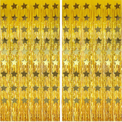 4 Pack Gold Decorations 2 Pcs Streamers and 2 Pcs Garlands Tinsel Curtain Party Backdrop Foil Fringe Birthday Photo Booth Streamer Backdrop Gold Theme Bachelorette Decorations