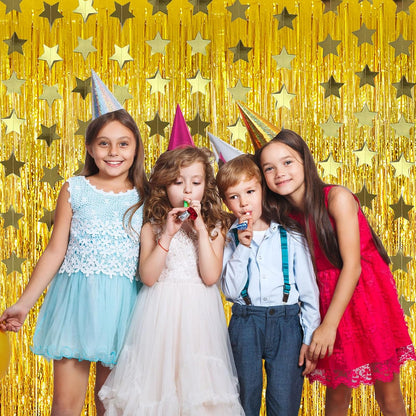 4 Pack Gold Decorations 2 Pcs Streamers and 2 Pcs Garlands Tinsel Curtain Party Backdrop Foil Fringe Birthday Photo Booth Streamer Backdrop Gold Theme Bachelorette Decorations