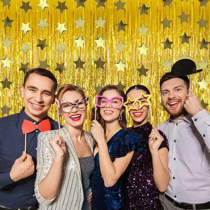 4 Pack Gold Decorations 2 Pcs Streamers and 2 Pcs Garlands Tinsel Curtain Party Backdrop Foil Fringe Birthday Photo Booth Streamer Backdrop Gold Theme Bachelorette Decorations