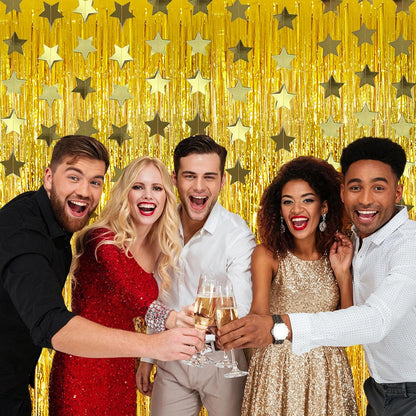 4 Pack Gold Decorations 2 Pcs Streamers and 2 Pcs Garlands Tinsel Curtain Party Backdrop Foil Fringe Birthday Photo Booth Streamer Backdrop Gold Theme Bachelorette Decorations