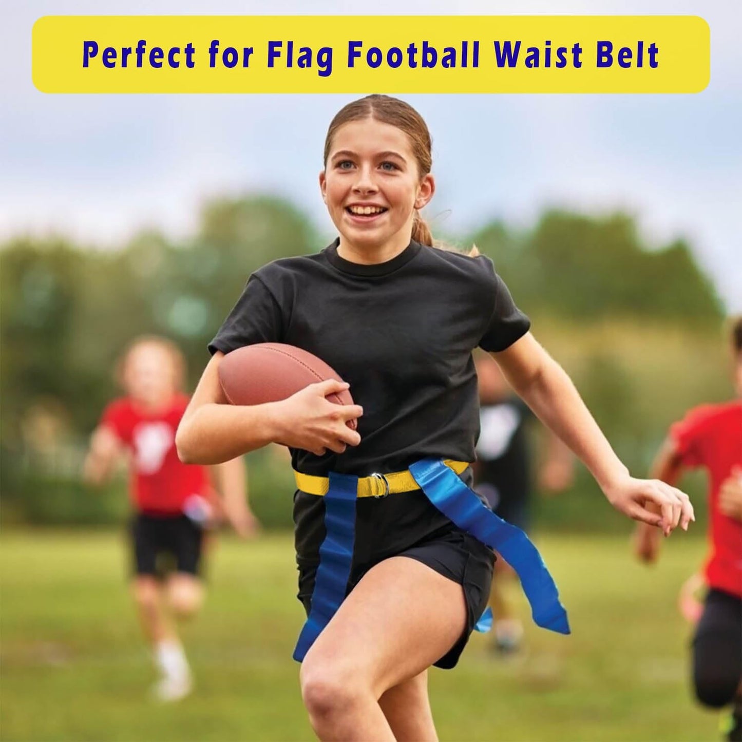 Web Football Belt with Two Stainless Steel D Rings 52' Football Pants Belt for Men Women Kids Youth Boys Girls