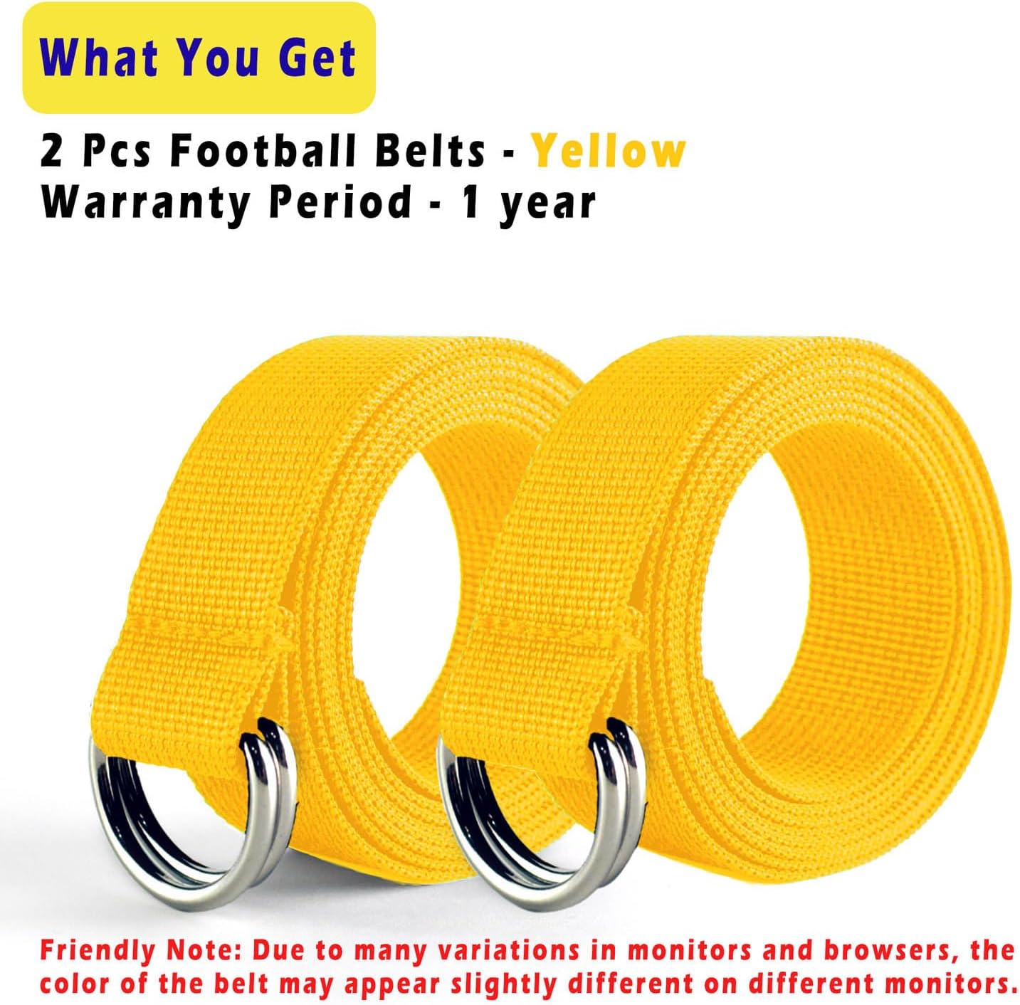 Web Football Belt with Two Stainless Steel D Rings 52' Football Pants Belt for Men Women Kids Youth Boys Girls