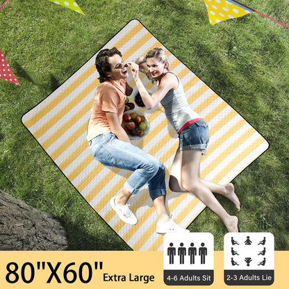 Extra Large Picnic Outdoor Blanket, 80”x60” Waterproof Picnic Mat Foldable Camping Blanket Portable with Carry Strap for Beach Mat Outdoor Camping Party(Yellow)