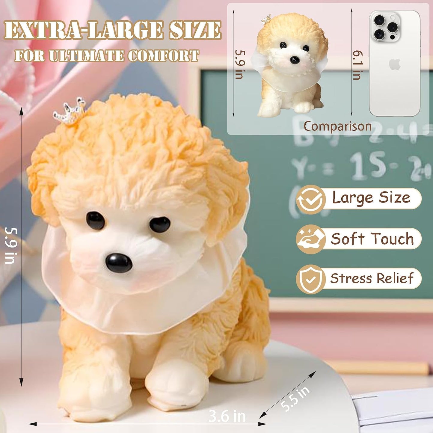 Big Taba Squishy Dog, Extra-Large Size Squishy Dog Stress Relief Toy for Adult/Kids, Cute & Soft Teddy Dog Design, Perfect Squeeze Toys Gift for Relaxation and Fun, Easter Basket fillers (Yellow)