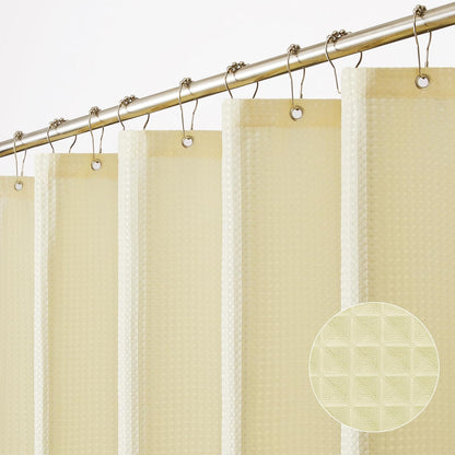 Waffle Weave Small Stall Fabric Shower Curtain 36x72 inch,Beige Narrow Rv Camper Shower Curtain Waterproof,Heavy Duty Textured Washable Shower Curtains for Bathroom with Hooks