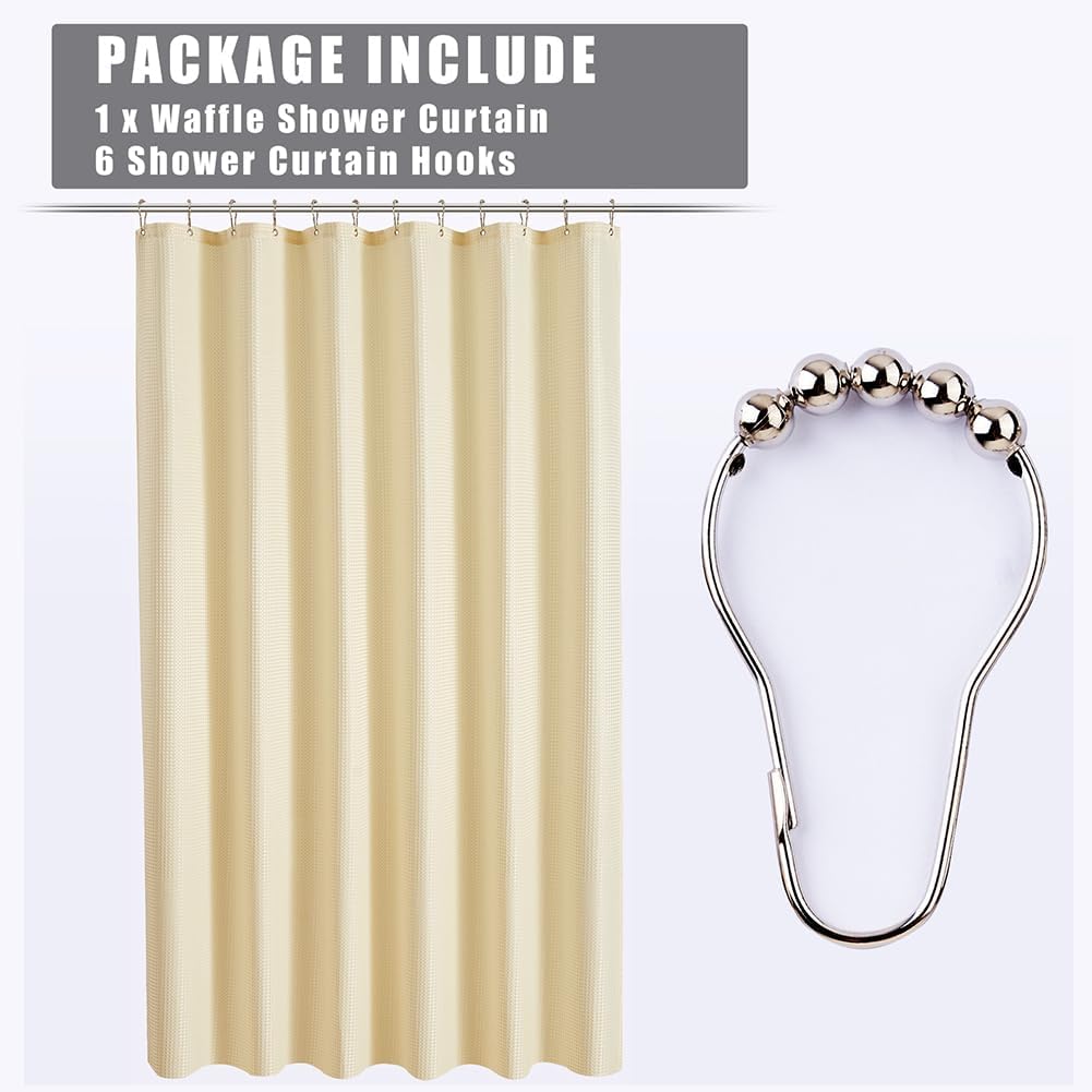 Waffle Weave Small Stall Fabric Shower Curtain 36x72 inch,Beige Narrow Rv Camper Shower Curtain Waterproof,Heavy Duty Textured Washable Shower Curtains for Bathroom with Hooks