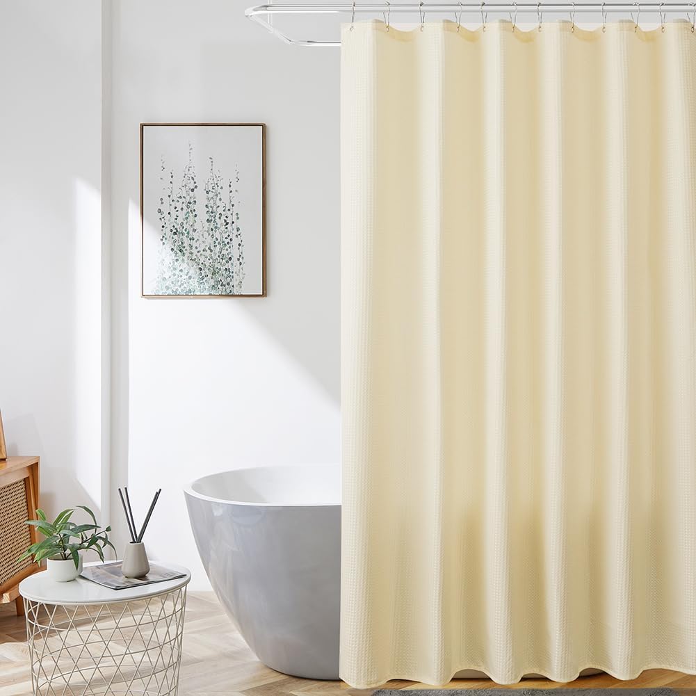 Waffle Weave Small Stall Fabric Shower Curtain 36x72 inch,Beige Narrow Rv Camper Shower Curtain Waterproof,Heavy Duty Textured Washable Shower Curtains for Bathroom with Hooks