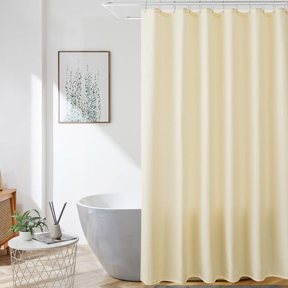 Waffle Weave Small Stall Fabric Shower Curtain 36x72 inch,Beige Narrow Rv Camper Shower Curtain Waterproof,Heavy Duty Textured Washable Shower Curtains for Bathroom with Hooks
