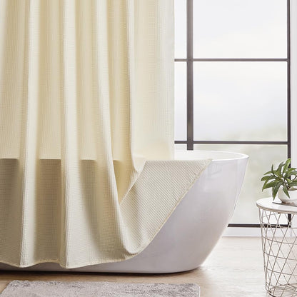 Waffle Weave Small Stall Fabric Shower Curtain 36x72 inch,Beige Narrow Rv Camper Shower Curtain Waterproof,Heavy Duty Textured Washable Shower Curtains for Bathroom with Hooks
