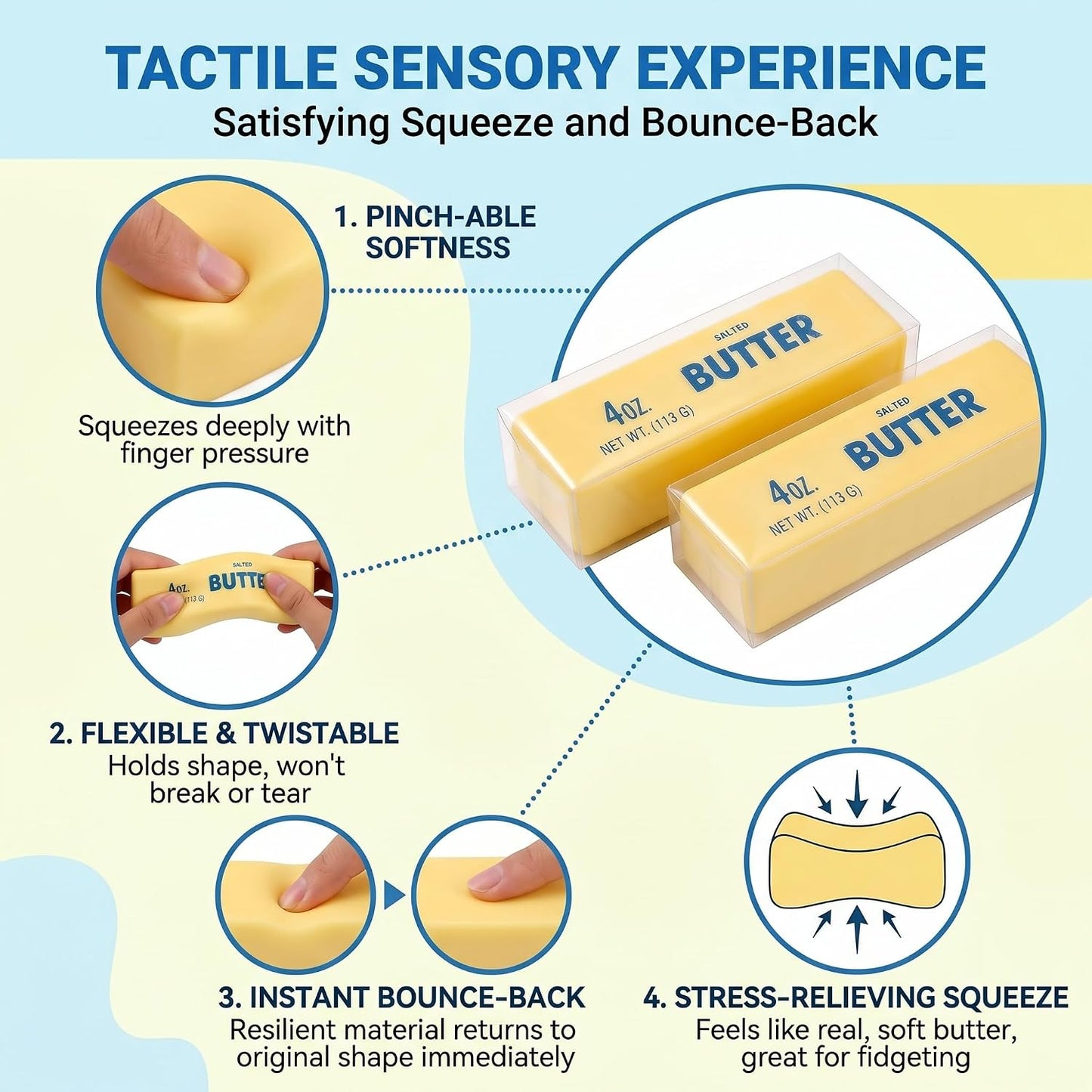 Slow Butter Squishy, Squishy Butter Stick Soft Squeezy Toys, Stress Relief Fidget Slow Rebound, Big Butter Sqishy with ,(Butter stick-2pcs) (Yellow-2 Pack)
