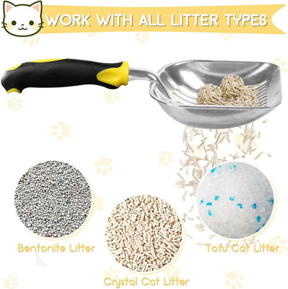 Cat Litter Scoop, Metal Cat Scooper, Rubber Handle Scoop, Sifting Shovel for Christmas – Heavy Duty Aluminum Alloy Litter Box Scoop with Deep Mesh, Design for Easy Waste Removal and Cleaning(Yellow)