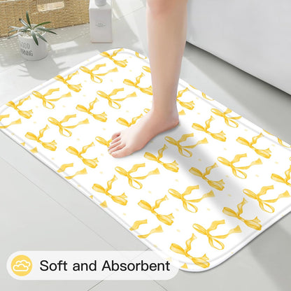 Litabel 4Pcs Cute Yellow Bow Shower Curtain Sets with Rug, Toilet Lid Cover and Bath Mat, Aesthetic Bowknot Shower Curtains for Yellow Bathroom Decor, Modern Minimalist White Waterproof Bathroom Set