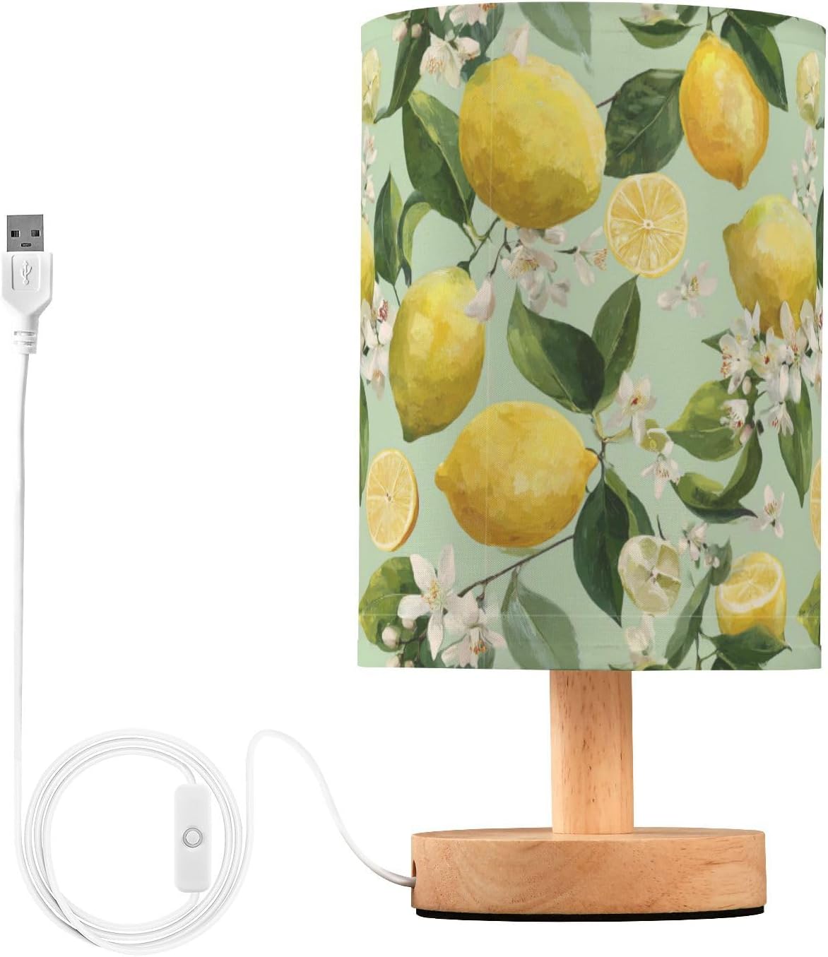 Bedside Table Lamp Lemon Yellow Citrus Fruits (47) Kids Nightstand Lamp Night Light Fabric Shade for Bedroom Living Room Home Office