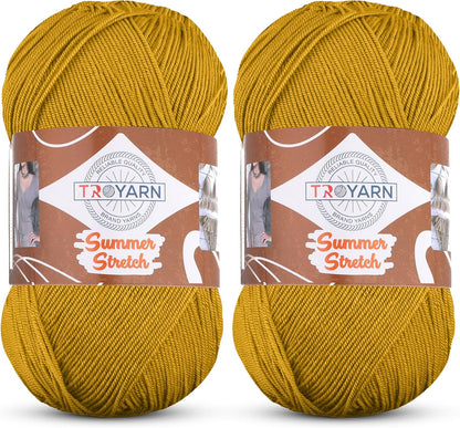 Summer Stretch Acrylic Yarn for Crocheting - 2 Skeins of Yellow Yarn Made from 100% Elastic Microfiber Acrylic for Knitting, 100gr 438 yds (114488 - Saffron)