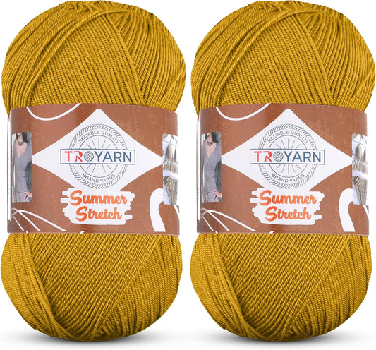 Summer Stretch Acrylic Yarn for Crocheting - 2 Skeins of Yellow Yarn Made from 100% Elastic Microfiber Acrylic for Knitting, 100gr 438 yds (114488 - Saffron)