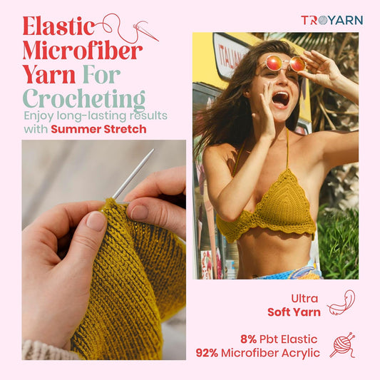 Summer Stretch Acrylic Yarn for Crocheting - 2 Skeins of Yellow Yarn Made from 100% Elastic Microfiber Acrylic for Knitting, 100gr 438 yds (114488 - Saffron)