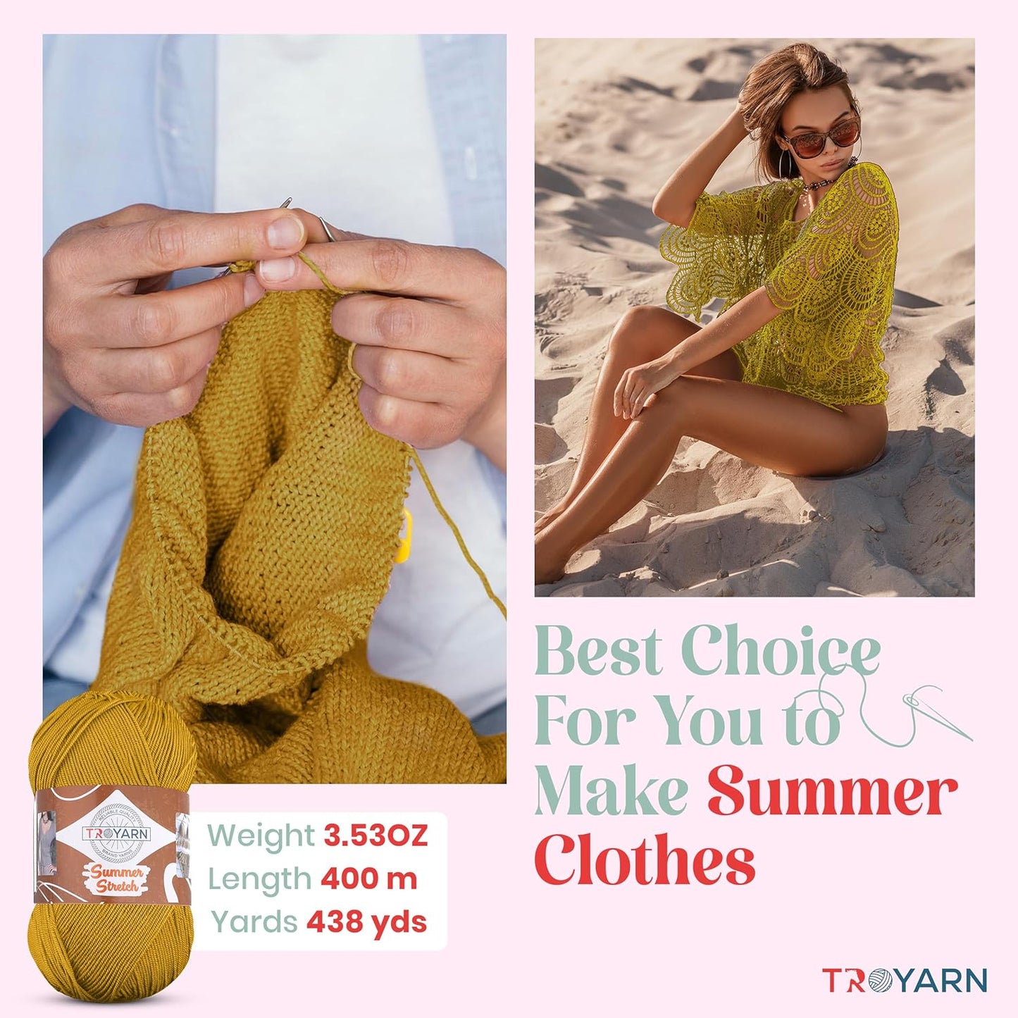 Summer Stretch Acrylic Yarn for Crocheting - 2 Skeins of Yellow Yarn Made from 100% Elastic Microfiber Acrylic for Knitting, 100gr 438 yds (114488 - Saffron)