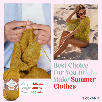 Summer Stretch Acrylic Yarn for Crocheting - 2 Skeins of Yellow Yarn Made from 100% Elastic Microfiber Acrylic for Knitting, 100gr 438 yds (114488 - Saffron)