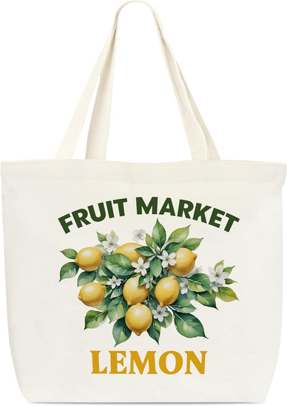 Fruits Canvas Tote Bag, Women's Reusable Grocery Bag