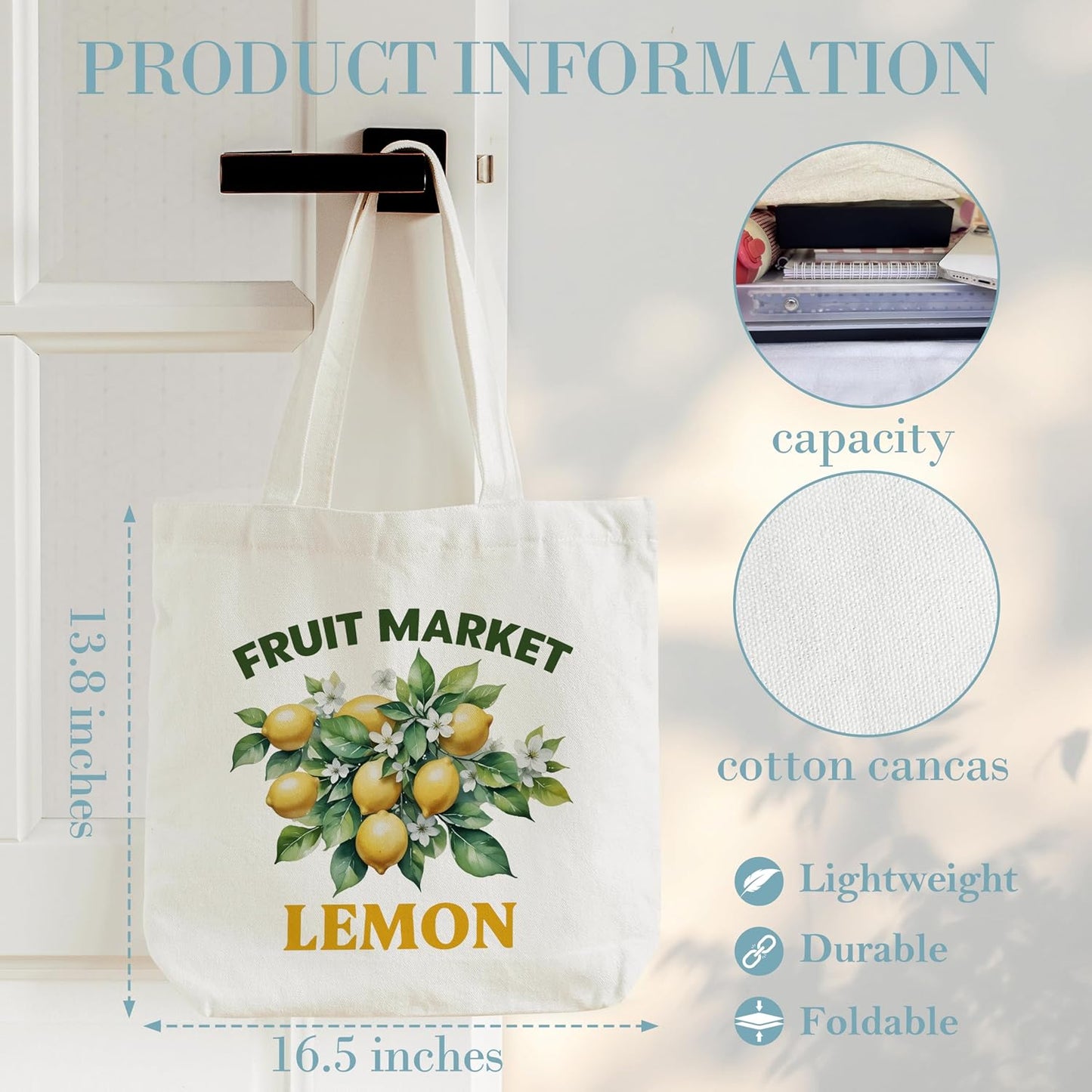 Fruits Canvas Tote Bag, Women's Reusable Grocery Bag