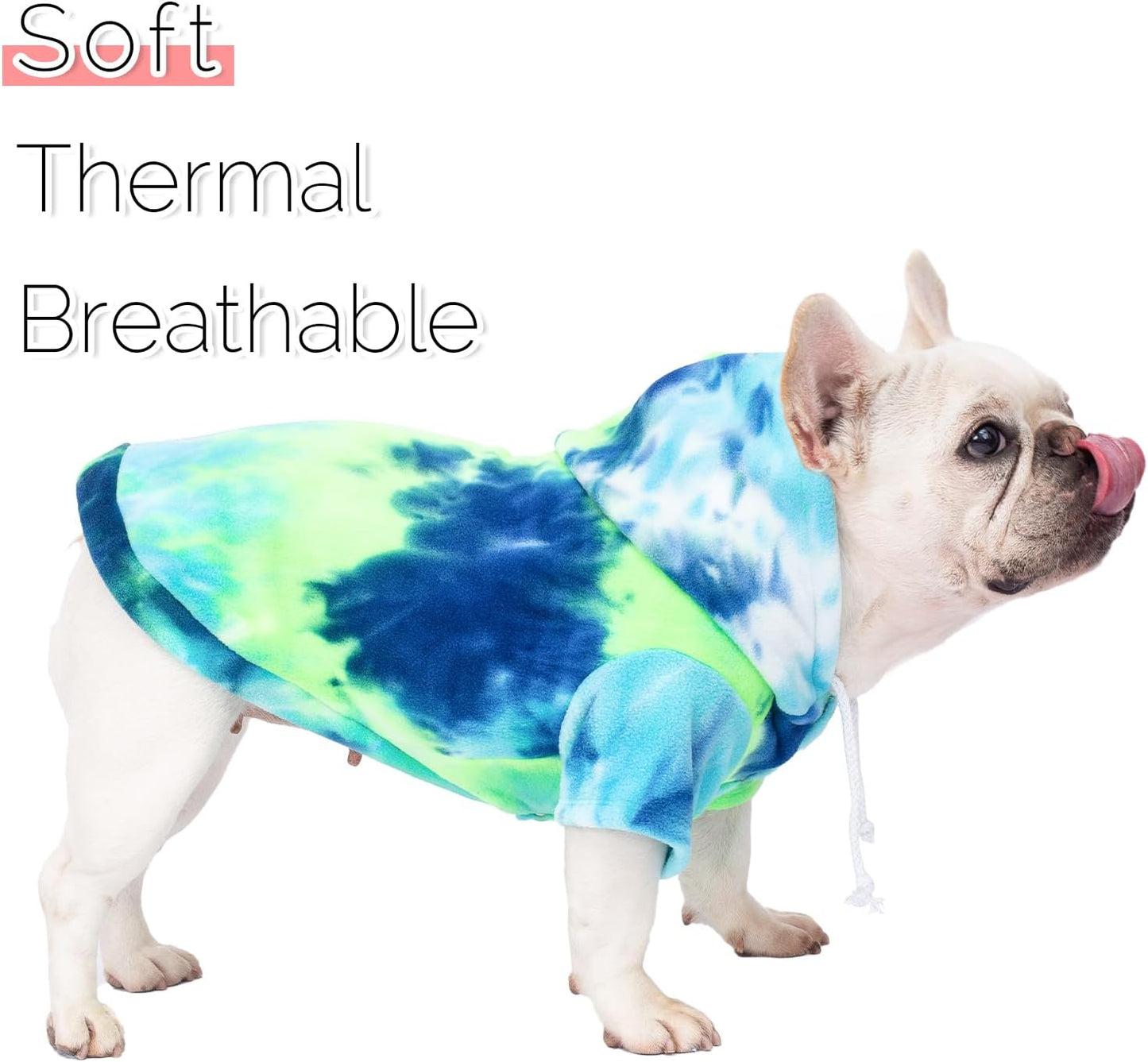 Dog Hoodie Tie Dye Dog Sweatshirt Chic Winter Clothes Ultra-Soft Warm Sweaters for Small Medium Dogs Fashion Pet Clothes for Dogs (Blue/Yellow/Green, XS (Back: 9.05",Chest: 13.77", Neck: 12.59"))