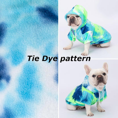 Dog Hoodie Tie Dye Dog Sweatshirt Chic Winter Clothes Ultra-Soft Warm Sweaters for Small Medium Dogs Fashion Pet Clothes for Dogs (Blue/Yellow/Green, XS (Back: 9.05",Chest: 13.77", Neck: 12.59"))