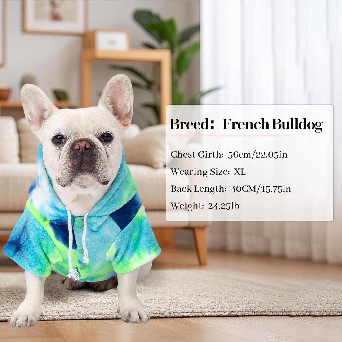 Dog Hoodie Tie Dye Dog Sweatshirt Chic Winter Clothes Ultra-Soft Warm Sweaters for Small Medium Dogs Fashion Pet Clothes for Dogs (Blue/Yellow/Green, XS (Back: 9.05",Chest: 13.77", Neck: 12.59"))