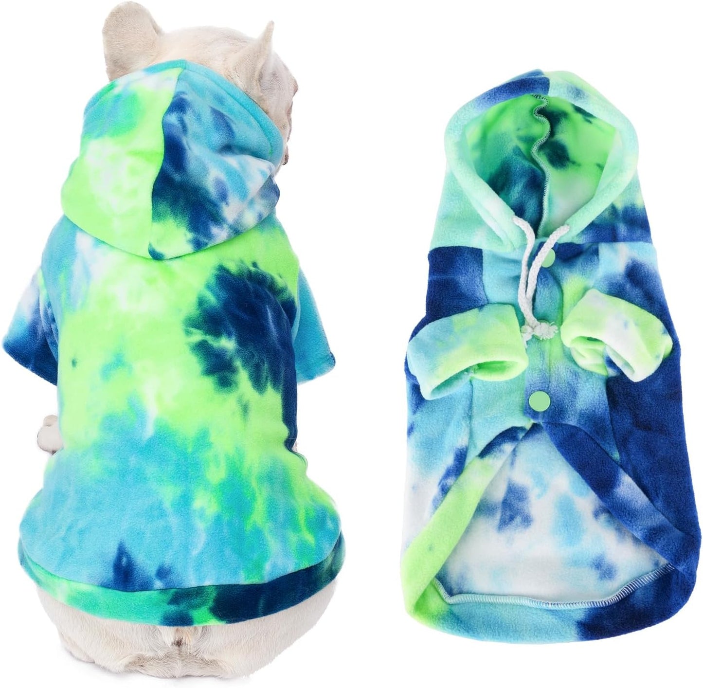 Dog Hoodie Tie Dye Dog Sweatshirt Chic Winter Clothes Ultra-Soft Warm Sweaters for Small Medium Dogs Fashion Pet Clothes for Dogs (Blue/Yellow/Green, XS (Back: 9.05",Chest: 13.77", Neck: 12.59"))