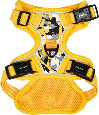 Abstract Dog Harness H Sturdy Adjustable Neck and Chest Reflective Paint Pattern Front and Back D-Ring for Small and Medium Dogs, Yellow, Medium