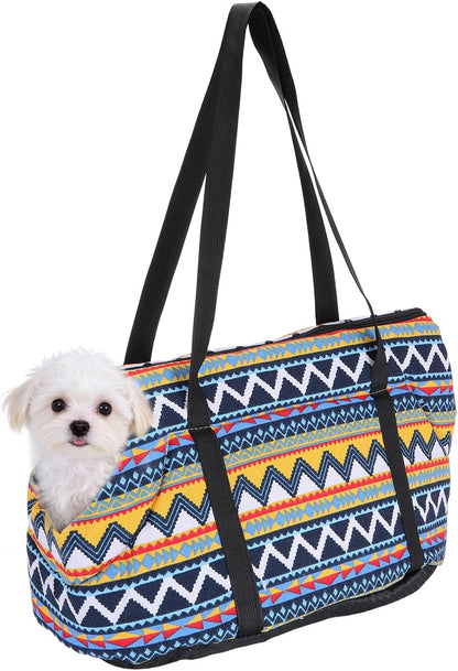 Dog Purse Carrier with Crossbody Strap, Breathable and Portable, Small Dog Sling Carrier, (19.7" x 7.9" x 10.6", Yellow Blue White), Intended for Hiking/Camping/Traveling