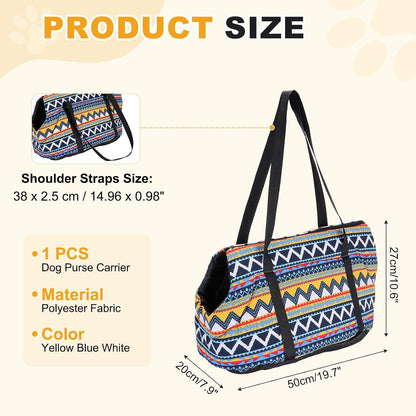 Dog Purse Carrier with Crossbody Strap, Breathable and Portable, Small Dog Sling Carrier, (19.7" x 7.9" x 10.6", Yellow Blue White), Intended for Hiking/Camping/Traveling