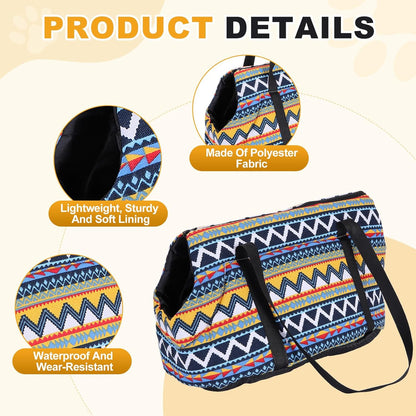 Dog Purse Carrier with Crossbody Strap, Breathable and Portable, Small Dog Sling Carrier, (19.7" x 7.9" x 10.6", Yellow Blue White), Intended for Hiking/Camping/Traveling