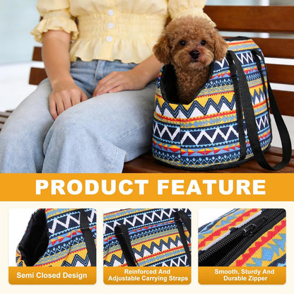 Dog Purse Carrier with Crossbody Strap, Breathable and Portable, Small Dog Sling Carrier, (19.7" x 7.9" x 10.6", Yellow Blue White), Intended for Hiking/Camping/Traveling