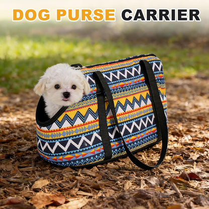 Dog Purse Carrier with Crossbody Strap, Breathable and Portable, Small Dog Sling Carrier, (19.7" x 7.9" x 10.6", Yellow Blue White), Intended for Hiking/Camping/Traveling
