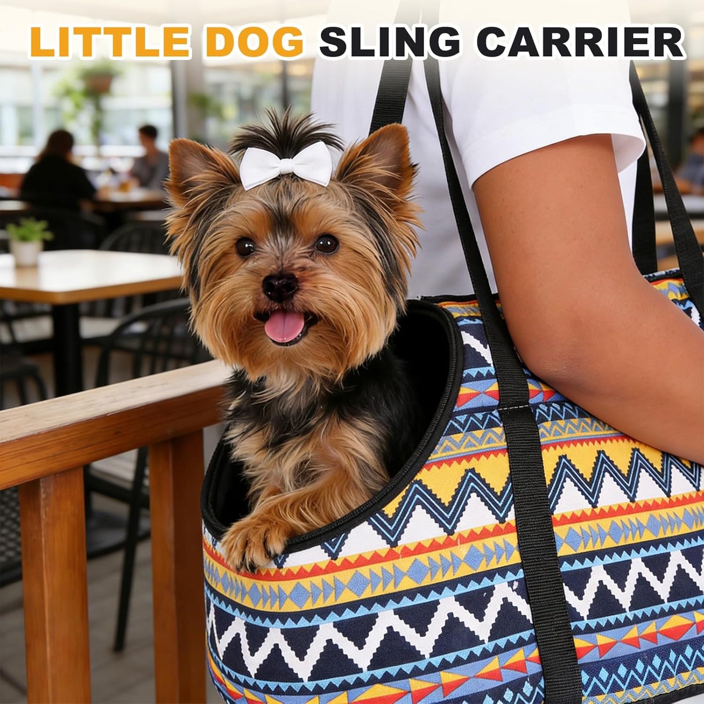 Dog Purse Carrier with Crossbody Strap, Breathable and Portable, Small Dog Sling Carrier, (19.7" x 7.9" x 10.6", Yellow Blue White), Intended for Hiking/Camping/Traveling