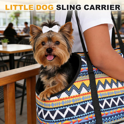 Dog Purse Carrier with Crossbody Strap, Breathable and Portable, Small Dog Sling Carrier, (19.7" x 7.9" x 10.6", Yellow Blue White), Intended for Hiking/Camping/Traveling
