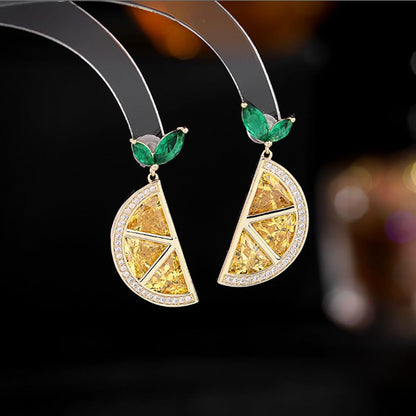 Boho Bow Lemon Stud Earrings for Women 14K Gold Cute Fine Cubic Zirconia Dorp Dangle Earrings Fruit Shape Hypoallergenic Jewelry Gift