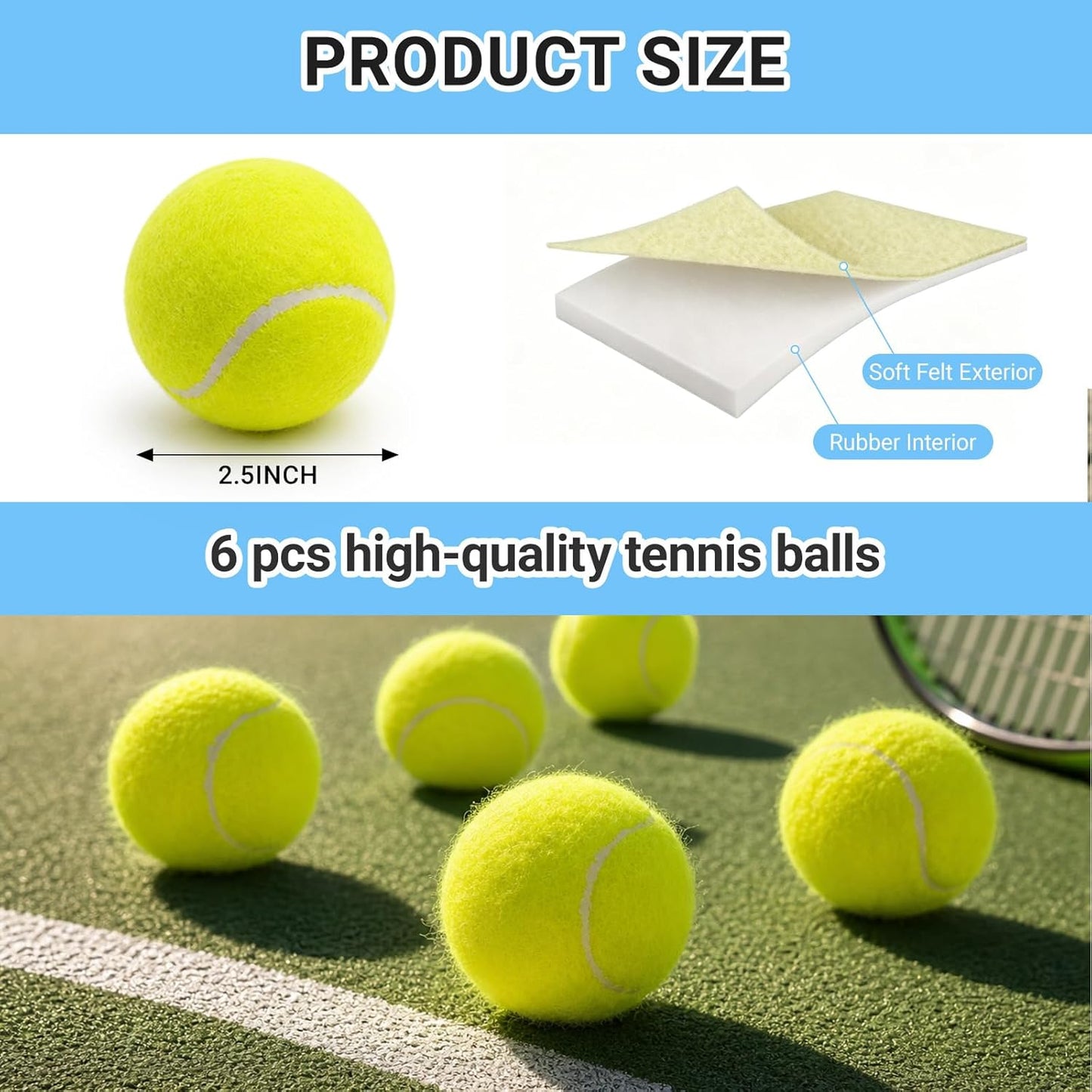 Tennis Balls 6 Pack Training Tennis Balls,High Elasticity Practice Tennis for Beginner, Exercise Playing Balls for Pet Dog