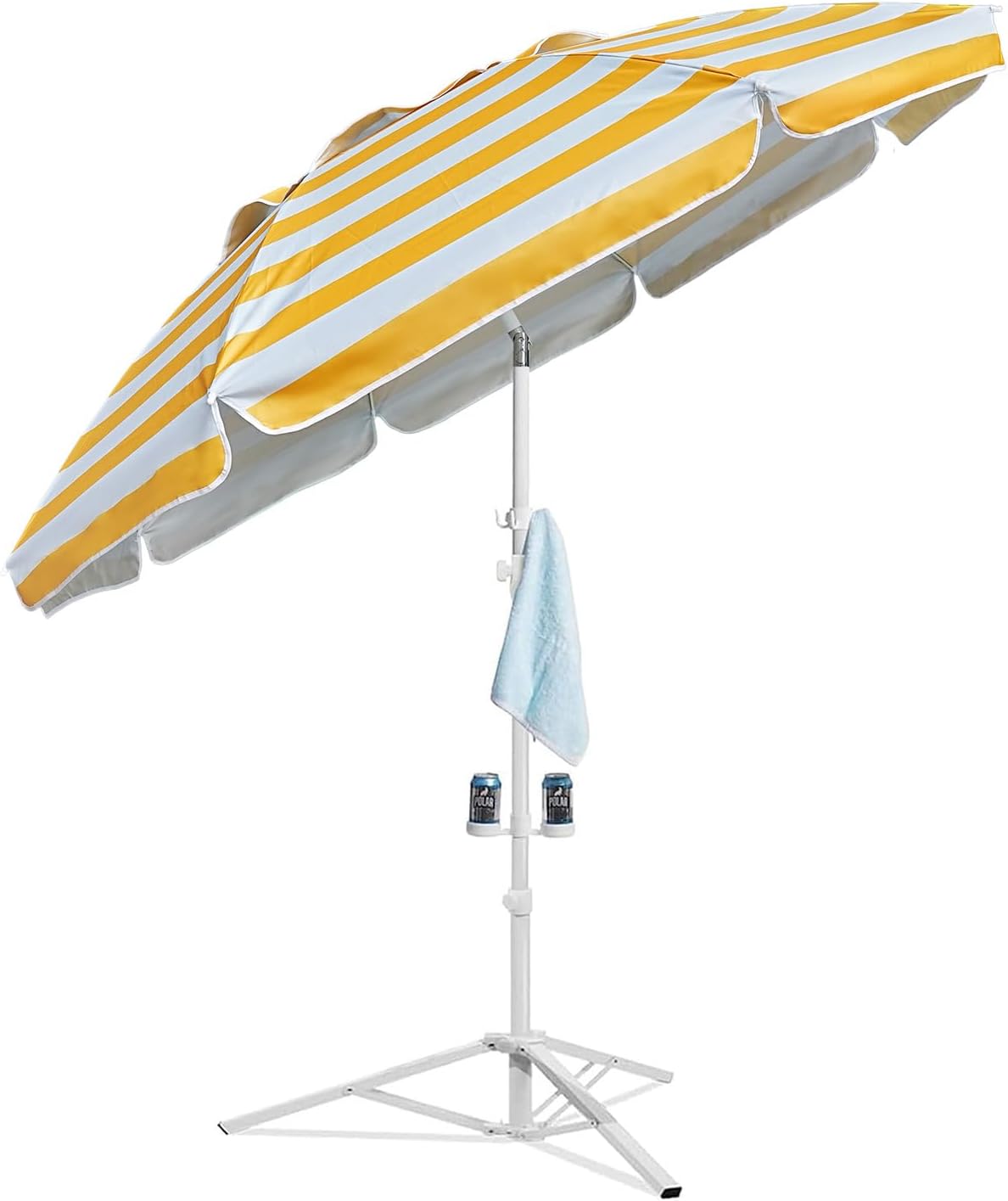 Shade Umbrella, Premium Portable Umbrella with Stand, 6.5ft Lightweight Free Standing Canopy for Sporting Games, Adjustable Instant Sun Protection and Easy to Carry, Stripe Yellow