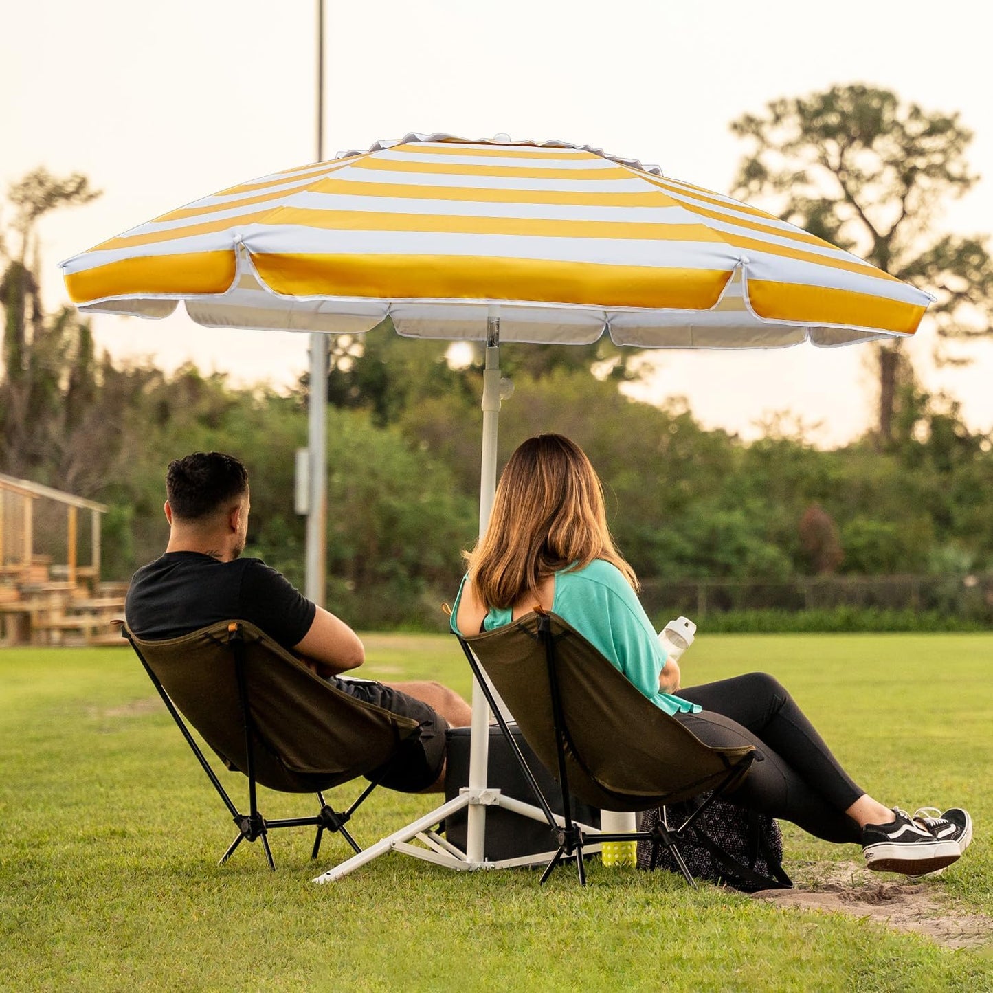 Shade Umbrella, Premium Portable Umbrella with Stand, 6.5ft Lightweight Free Standing Canopy for Sporting Games, Adjustable Instant Sun Protection and Easy to Carry, Stripe Yellow