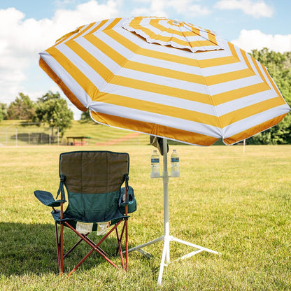 Shade Umbrella, Premium Portable Umbrella with Stand, 6.5ft Lightweight Free Standing Canopy for Sporting Games, Adjustable Instant Sun Protection and Easy to Carry, Stripe Yellow