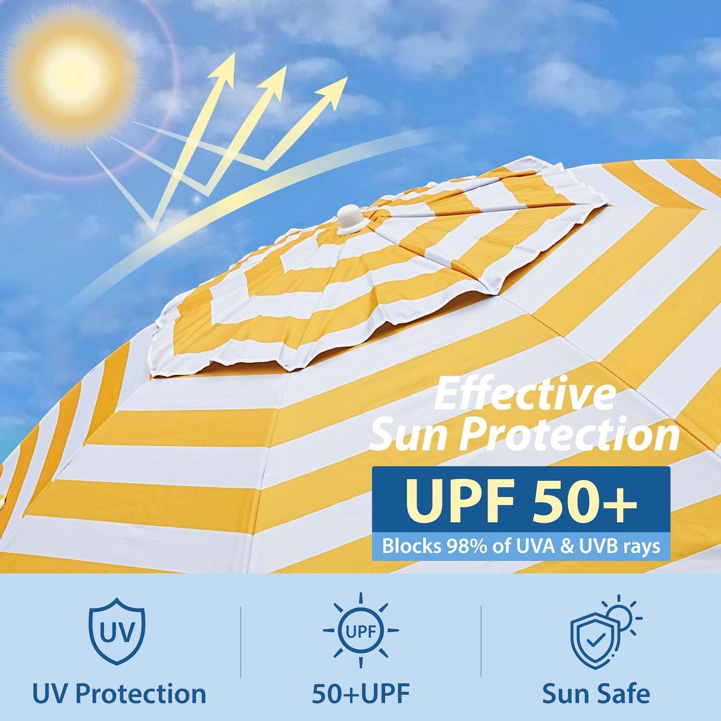 Shade Umbrella, Premium Portable Umbrella with Stand, 6.5ft Lightweight Free Standing Canopy for Sporting Games, Adjustable Instant Sun Protection and Easy to Carry, Stripe Yellow