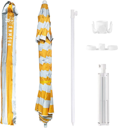 Shade Umbrella, Premium Portable Umbrella with Stand, 6.5ft Lightweight Free Standing Canopy for Sporting Games, Adjustable Instant Sun Protection and Easy to Carry, Stripe Yellow