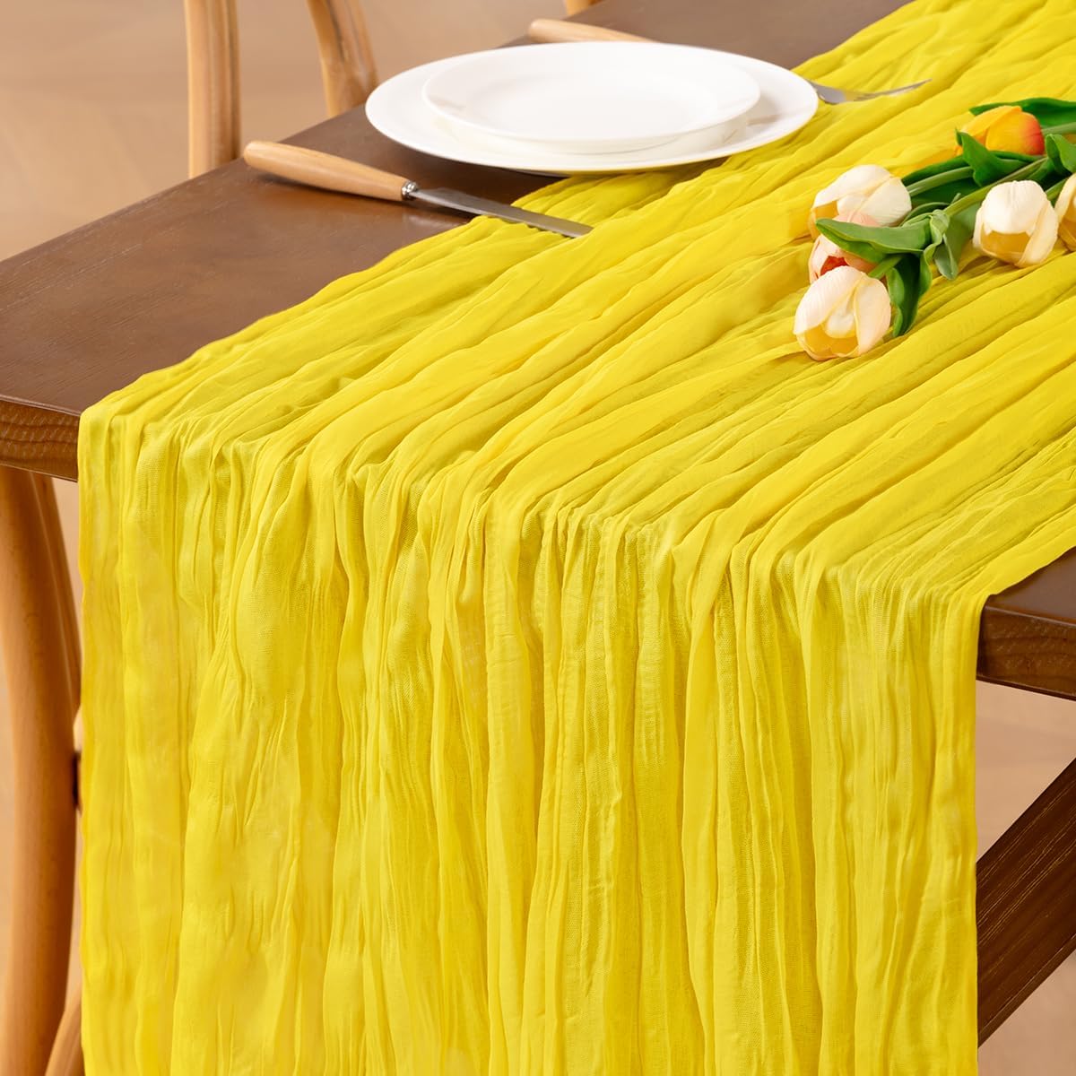Yellow Cheesecloth Table Runner 1pc Boho Gauze SummerTable Runner 120 inches 10FT for Wedding Baby Bridal Shower Birthday Party Graduation Holiday Home Decor
