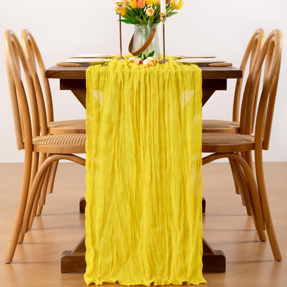 Yellow Cheesecloth Table Runner 1pc Boho Gauze SummerTable Runner 120 inches 10FT for Wedding Baby Bridal Shower Birthday Party Graduation Holiday Home Decor