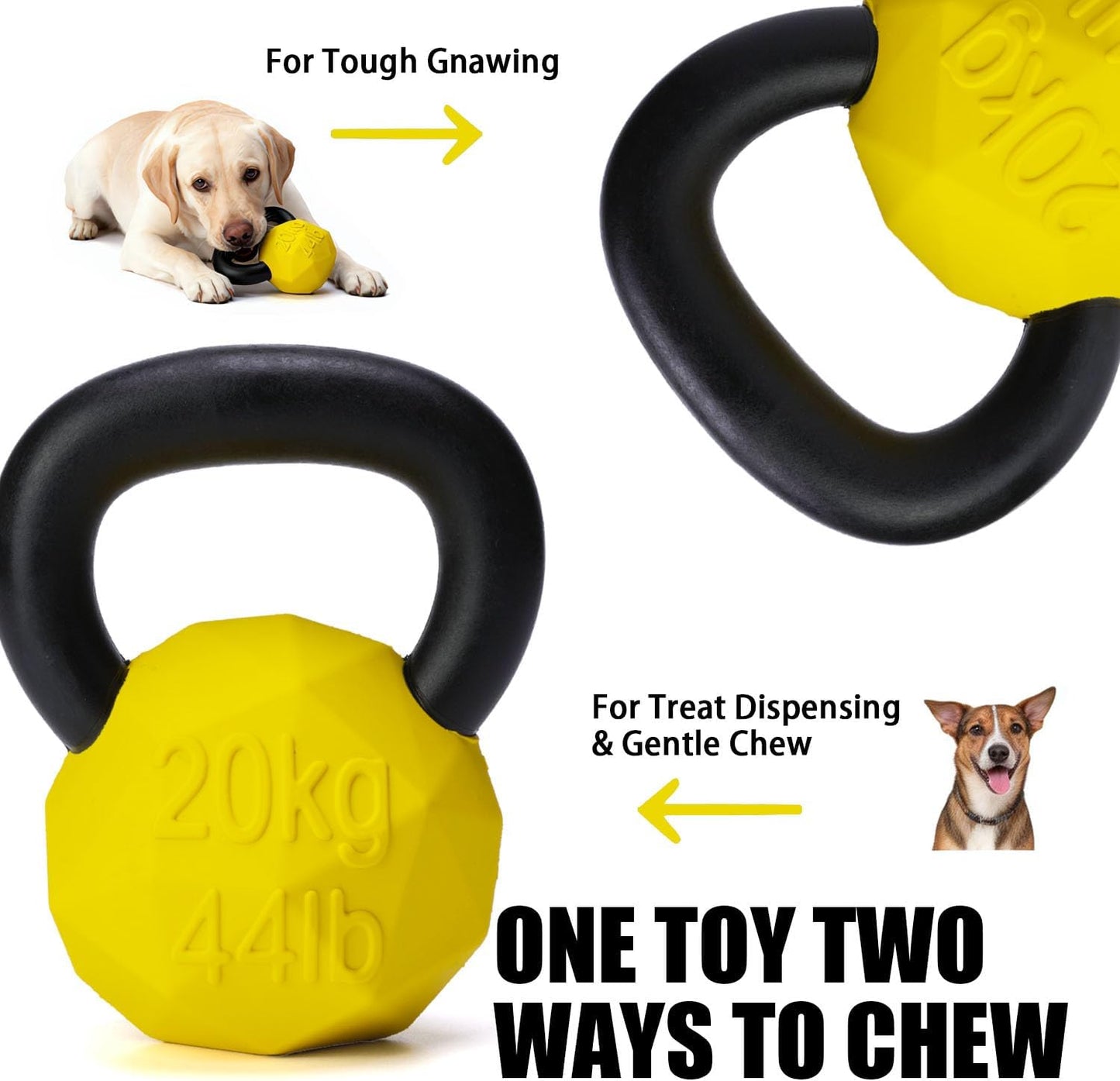 Indestructible Dog Toy for Aggressive Chewers - Heavy Duty Chew Ring with Durable Nylon and Treat Dispenser Rubber Base, Interactive Food Puzzle Dog Chew Toy,Large Yellow