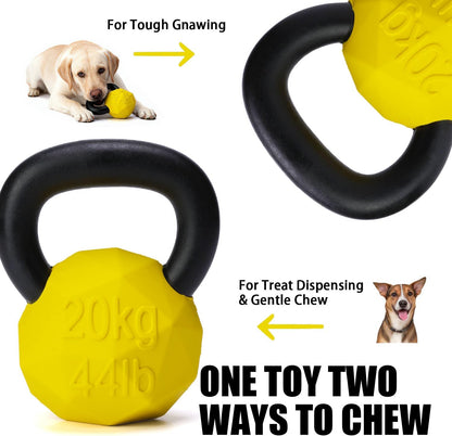 Indestructible Dog Toy for Aggressive Chewers - Heavy Duty Chew Ring with Durable Nylon and Treat Dispenser Rubber Base, Interactive Food Puzzle Dog Chew Toy,Large Yellow