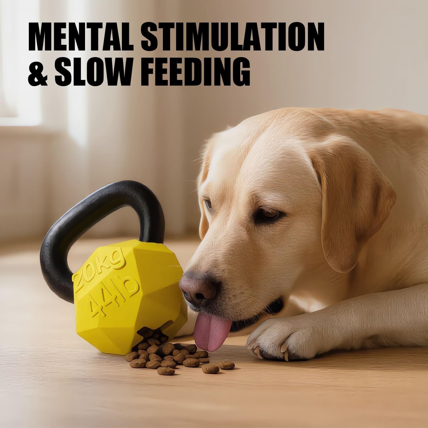 Indestructible Dog Toy for Aggressive Chewers - Heavy Duty Chew Ring with Durable Nylon and Treat Dispenser Rubber Base, Interactive Food Puzzle Dog Chew Toy,Large Yellow