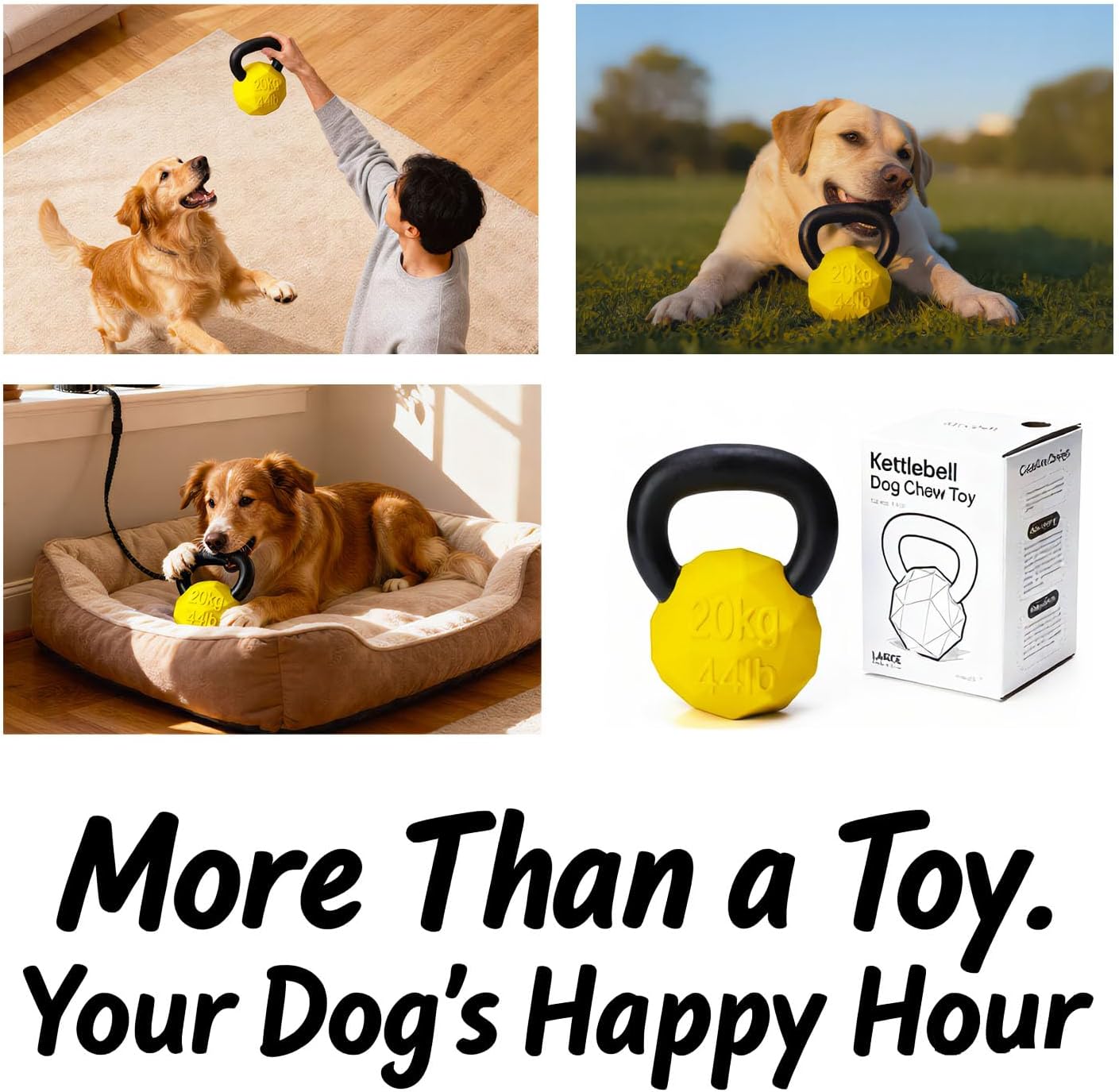 Indestructible Dog Toy for Aggressive Chewers - Heavy Duty Chew Ring with Durable Nylon and Treat Dispenser Rubber Base, Interactive Food Puzzle Dog Chew Toy,Large Yellow